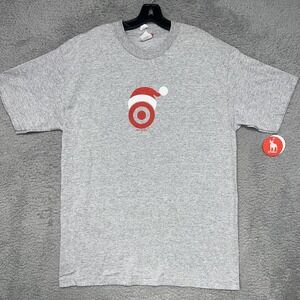 NOS Target Store Logo Santa Hat T Shirt Men's Sz L Gray Christmas 2000's Y2K Tee